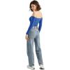 imageSUUKSESS Women Off the Shoulder Long Sleeve Bodysuit Double Lined Thong BodysuitRoyal Blue