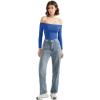 imageSUUKSESS Women Off the Shoulder Long Sleeve Bodysuit Double Lined Thong BodysuitRoyal Blue