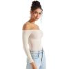 imageSUUKSESS Women Off the Shoulder Long Sleeve Bodysuit Double Lined Thong BodysuitStone