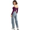 imageSUUKSESS Women Off the Shoulder Long Sleeve Bodysuit Double Lined Thong BodysuitViolet