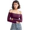 imageSUUKSESS Women Off the Shoulder Long Sleeve Bodysuit Double Lined Thong BodysuitViolet