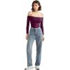 imageSUUKSESS Women Off the Shoulder Long Sleeve Bodysuit Double Lined Thong BodysuitViolet