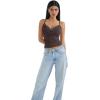 imageSUUKSESS Women Padded Lace Double Lined Tank Tops Sexy V Neck Summer Going Out TopBrown