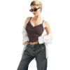 imageSUUKSESS Women Padded Lace Double Lined Tank Tops Sexy V Neck Summer Going Out TopBrown