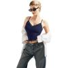imageSUUKSESS Women Padded Lace Double Lined Tank Tops Sexy V Neck Summer Going Out TopNavy Blue