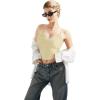 imageSUUKSESS Women Padded Lace Double Lined Tank Tops Sexy V Neck Summer Going Out TopPale Yellow