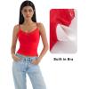 imageSUUKSESS Women Padded Lace Double Lined Tank Tops Sexy V Neck Summer Going Out TopRed