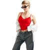 imageSUUKSESS Women Padded Lace Double Lined Tank Tops Sexy V Neck Summer Going Out TopRed