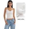 imageSUUKSESS Women Padded Lace Double Lined Tank Tops Sexy V Neck Summer Going Out TopWhite