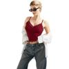 imageSUUKSESS Women Padded Lace Double Lined Tank Tops Sexy V Neck Summer Going Out TopWine Red