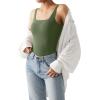 imageSUUKSESS Women Sexy Square Neck Thong Bodysuit Backless Sleeveless Tank TopsArmy Green