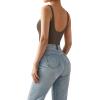 imageSUUKSESS Women Sexy Square Neck Thong Bodysuit Backless Sleeveless Tank TopsBrown