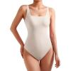 imageSUUKSESS Women Sexy Square Neck Thong Bodysuit Backless Sleeveless Tank TopsLvory Apricot