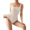 imageSUUKSESS Women Sexy Square Neck Thong Bodysuit Backless Sleeveless Tank TopsLvory Apricot