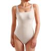 imageSUUKSESS Women Sexy Square Neck Thong Bodysuit Backless Sleeveless Tank TopsLvory Apricot
