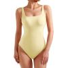 imageSUUKSESS Women Sexy Square Neck Thong Bodysuit Backless Sleeveless Tank TopsPale Yellow