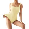 imageSUUKSESS Women Sexy Square Neck Thong Bodysuit Backless Sleeveless Tank TopsPale Yellow