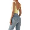 imageSUUKSESS Women Sexy Square Neck Thong Bodysuit Backless Sleeveless Tank TopsPale Yellow