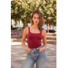 imageSUUKSESS Women Sexy Square Neck Thong Bodysuit Backless Sleeveless Tank TopsWine Red