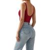 imageSUUKSESS Women Sexy Square Neck Thong Bodysuit Backless Sleeveless Tank TopsWine Red