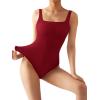 imageSUUKSESS Women Sexy Square Neck Thong Bodysuit Backless Sleeveless Tank TopsWine Red