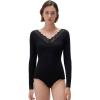 imageSUUKSESS Cloud Cashmere Women Basic Tops V Boat Neck Lace Long Sleeve ShirtBlack