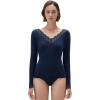 imageSUUKSESS Cloud Cashmere Women Basic Tops V Boat Neck Lace Long Sleeve ShirtNavy Blue
