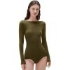 imageSUUKSESS Cloud Cashmere Women Boat Neck Fitted Long Sleeve Shirt Basic Knit TopsArmy Green