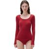 imageSUUKSESS Cloud Cashmere Women Scoop Neck Fitted Long Sleeve Shirt Basic Knit TopsRed