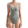 imageSUUKSESS Women Sexy Square Neck Thong Bodysuit Backless Sleeveless Tank TopsLight Gray