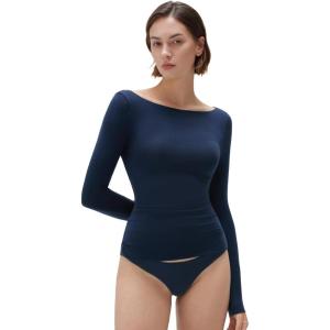imageSUUKSESS Cloud Cashmere Women Boat Neck Fitted Long Sleeve Shirt Basic Knit TopsNavy Blue
