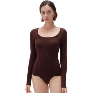imageSUUKSESS Cloud Cashmere Women Scoop Neck Fitted Long Sleeve Shirt Basic Knit TopsDeep Brown