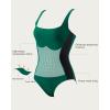 imageSUUKSESS One Piece Swimsuit for Women Slimming Tummy Control Square Neck Bathing SuitGreen and Black