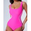 imageSUUKSESS One Piece Swimsuit for Women Slimming Tummy Control Square Neck Bathing SuitPink Colorblock