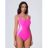 imageSUUKSESS One Piece Swimsuit for Women Slimming Tummy Control Square Neck Bathing SuitPink Colorblock