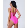 imageSUUKSESS One Piece Swimsuit for Women Slimming Tummy Control Square Neck Bathing SuitPink Colorblock