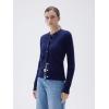 imageSUUKSESS Women Cable Knit Cashmere Sweaters Crew Neck Button Up Chunky Cardigan Long Sleeve Fall OutfitsNavy Blue