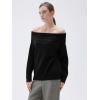 imageSUUKSESS Women Cashmere Off The Shoulder Sweater Oversized Knit Long Sleeve Tops01 Black