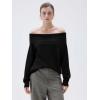 imageSUUKSESS Women Cashmere Off The Shoulder Sweater Oversized Knit Long Sleeve Tops01 Black