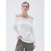 imageSUUKSESS Women Cashmere Off The Shoulder Sweater Oversized Knit Long Sleeve Tops02 White