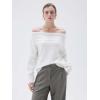 imageSUUKSESS Women Cashmere Off The Shoulder Sweater Oversized Knit Long Sleeve Tops02 White