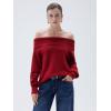 imageSUUKSESS Women Cashmere Off The Shoulder Sweater Oversized Knit Long Sleeve Tops03 Wine