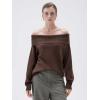 imageSUUKSESS Women Cashmere Off The Shoulder Sweater Oversized Knit Long Sleeve Tops05 Deep Brown