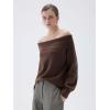 imageSUUKSESS Women Cashmere Off The Shoulder Sweater Oversized Knit Long Sleeve Tops05 Deep Brown