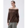imageSUUKSESS Women Cashmere Off The Shoulder Sweater Oversized Knit Long Sleeve Tops05 Deep Brown