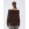 imageSUUKSESS Women Cashmere Off The Shoulder Sweater Oversized Knit Long Sleeve Tops05 Deep Brown