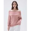 imageSUUKSESS Women Cashmere Off The Shoulder Sweater Oversized Knit Long Sleeve Tops06 Pink