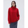 imageSUUKSESS Women Cashmere Oversized Chunky Turtleneck Pullover Sweater Long Sleeve Knit Jumper TopsRed