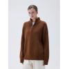 imageSUUKSESS Women Cashmere Oversized Quarter Zip Pullover Sweater Long Sleeve Collared Ribbed Knit Jumper TopsCaramel