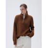 imageSUUKSESS Women Cashmere Oversized Quarter Zip Pullover Sweater Long Sleeve Collared Ribbed Knit Jumper TopsCaramel